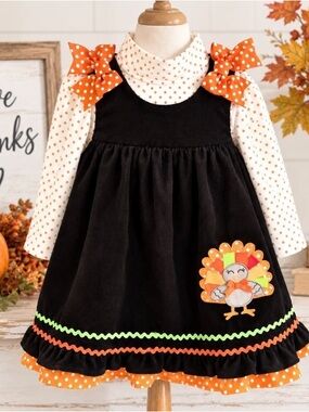 Blueberi Boulevard Girls 2T Thanksgiving Turkey Corduroy Jumper 2 Pc Set NWT